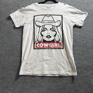 Country Deep‎ Distressed Cowgirl Graphic T-Shirt White Western Vintage Style⁠ M